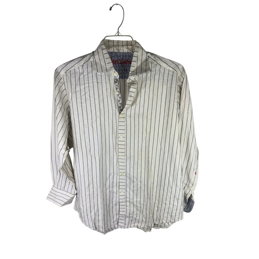 Robert Graham Mens Striped Jacquard Long Sleeve Button Down Shirt Large